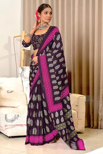 Hand block print mulmul cotton sarees