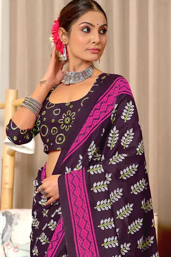 Hand block print mulmul cotton sarees