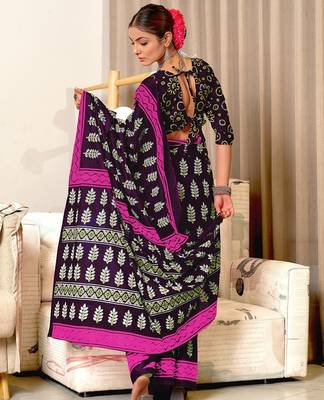 Hand block print mulmul cotton sarees 3