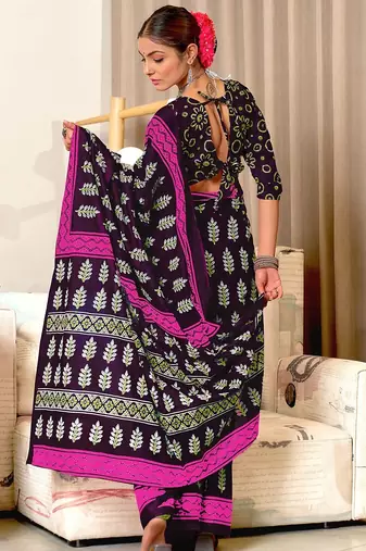 Hand block print mulmul cotton sarees