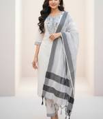 Premium khadi cotton fabric embroidery work kurta set with dupatta