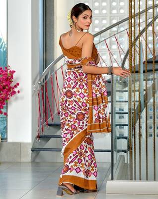 Hand block print mulmul cotton sarees 4