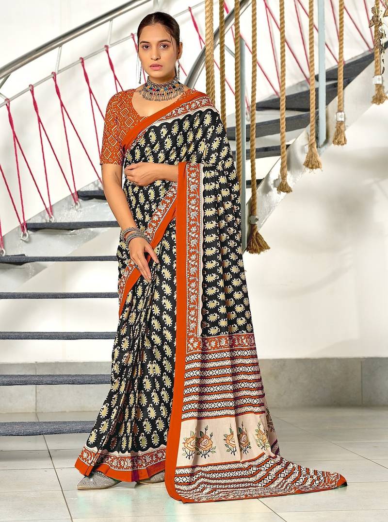 Hand block print mulmul cotton sarees