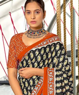 Hand block print mulmul cotton sarees 2