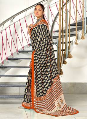 Hand block print mulmul cotton sarees 3