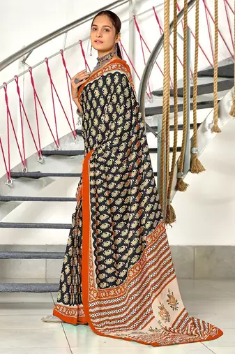 Hand block print mulmul cotton sarees