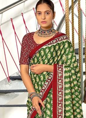 Hand block print mulmul cotton sarees 1