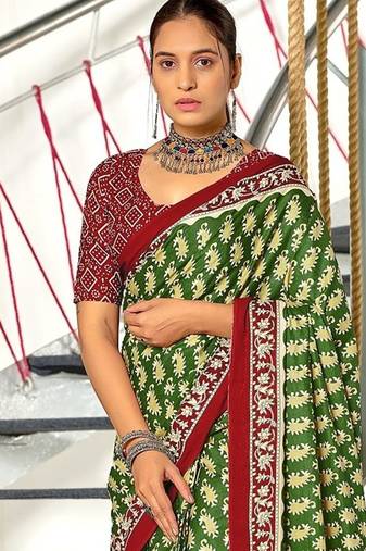 Hand block print mulmul cotton sarees