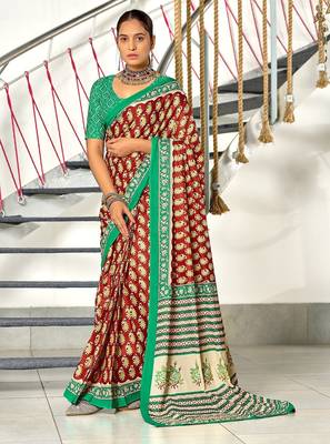 Hand block print mulmul cotton sarees 1