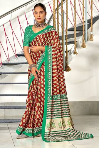 Hand block print mulmul cotton sarees