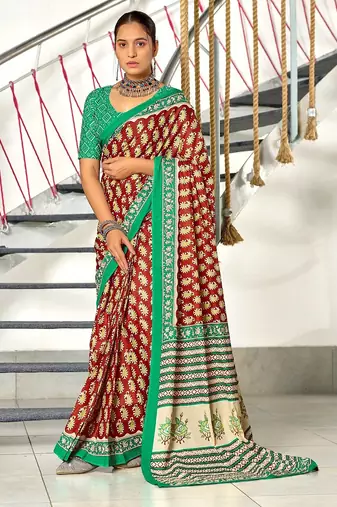 Hand block print mulmul cotton sarees