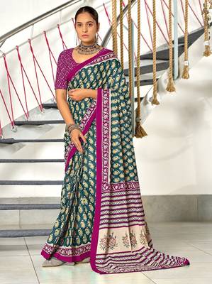 Hand block print mulmul cotton sarees 1
