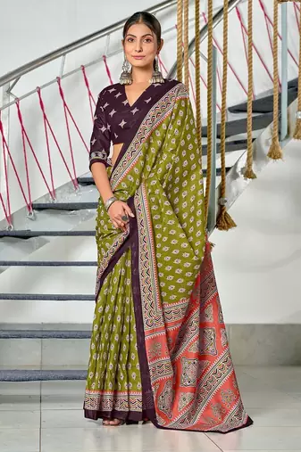 Hand block print mulmul cotton sarees