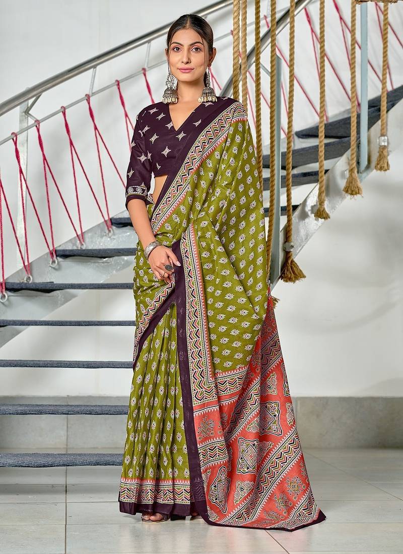 Hand block print mulmul cotton sarees
