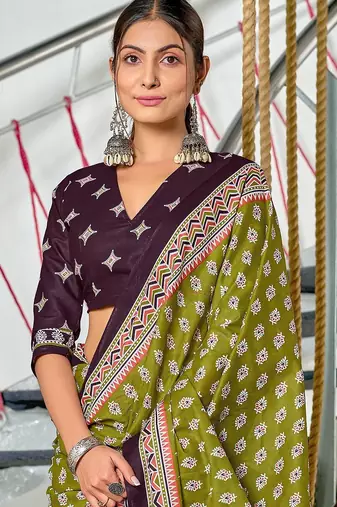 Hand block print mulmul cotton sarees