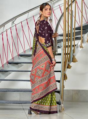 Hand block print mulmul cotton sarees 3
