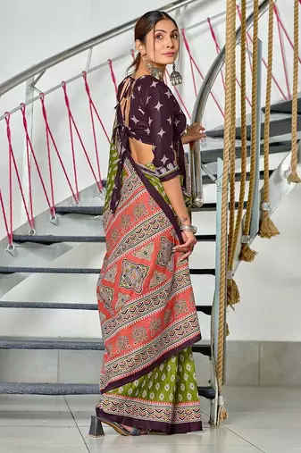 Hand block print mulmul cotton sarees