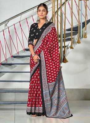 Hand block print mulmul cotton sarees 1