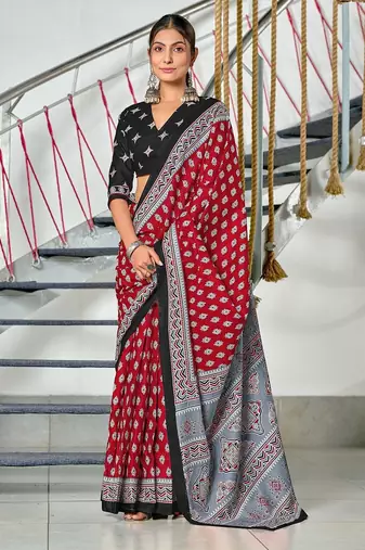 Hand block print mulmul cotton sarees