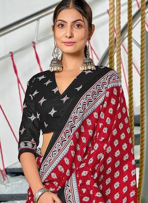 Hand block print mulmul cotton sarees 2