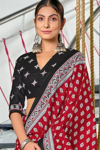 Hand block print mulmul cotton sarees