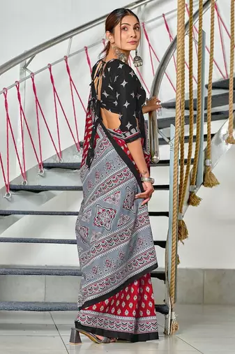 Hand block print mulmul cotton sarees