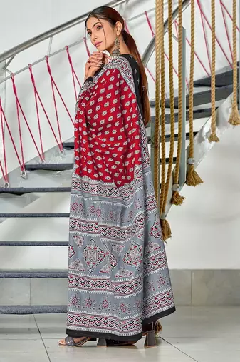 Hand block print mulmul cotton sarees