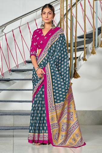 Hand block print mulmul cotton sarees