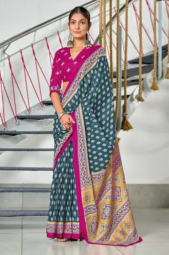 Hand block print mulmul cotton sarees