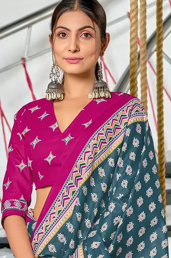 Hand block print mulmul cotton sarees