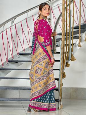 Hand block print mulmul cotton sarees 3