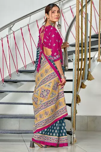 Hand block print mulmul cotton sarees