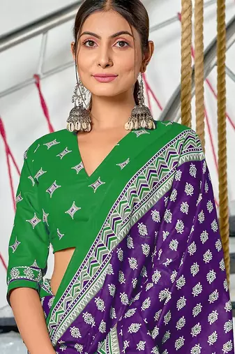 Hand block print mulmul cotton sarees