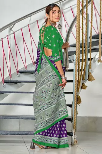 Hand block print mulmul cotton sarees