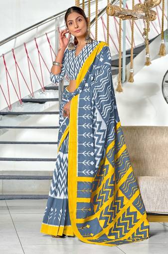 Hand block print mulmul cotton sarees