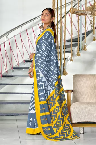 Hand block print mulmul cotton sarees