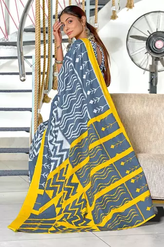 Hand block print mulmul cotton sarees