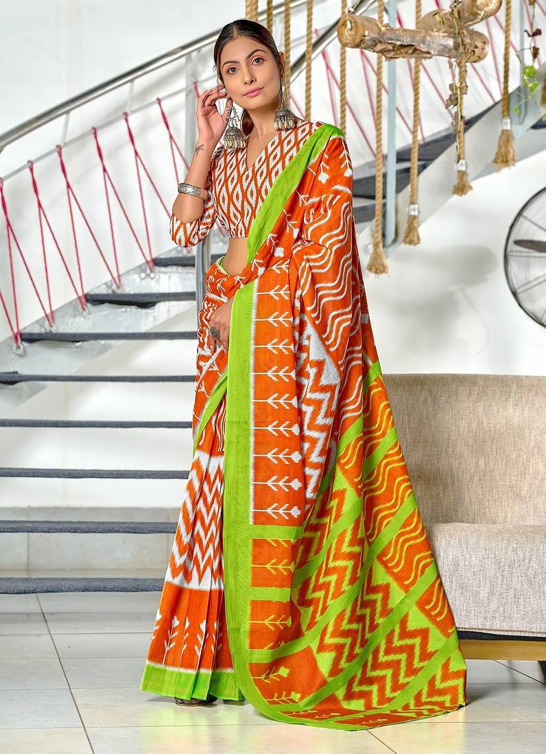 Hand block print mulmul cotton sarees