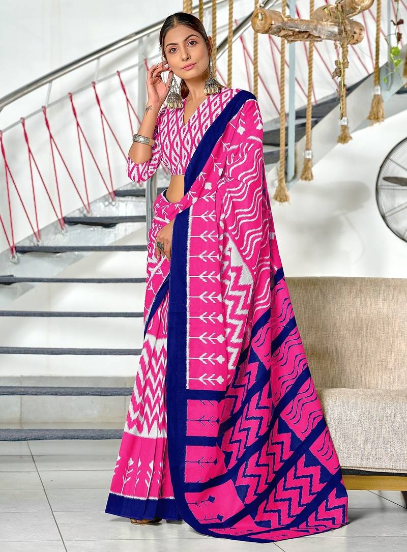 Hand block print mulmul cotton sarees