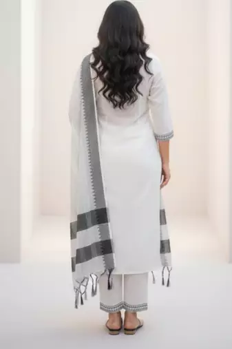 Premium khadi cotton fabric embroidery work kurta set with dupatta