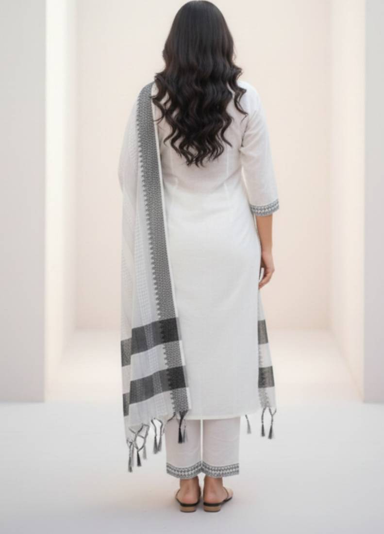 Premium khadi cotton fabric embroidery work kurta set with dupatta