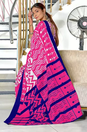 Hand block print mulmul cotton sarees