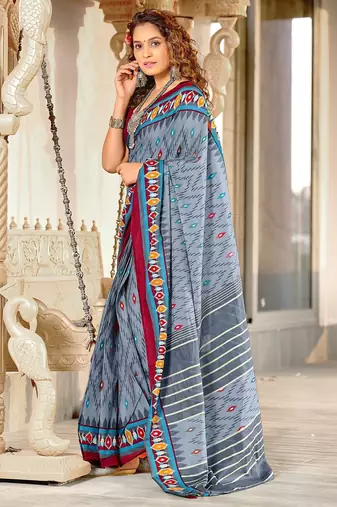 Hand block print mulmul cotton sarees