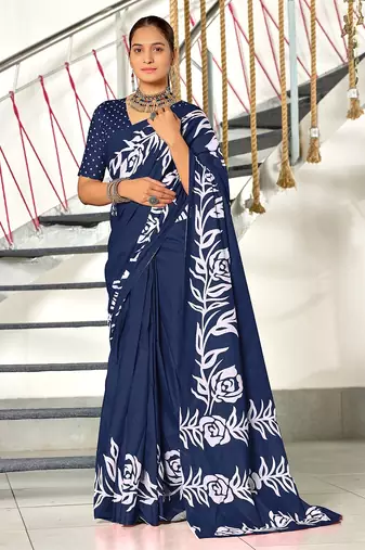 Hand block print mulmul cotton sarees