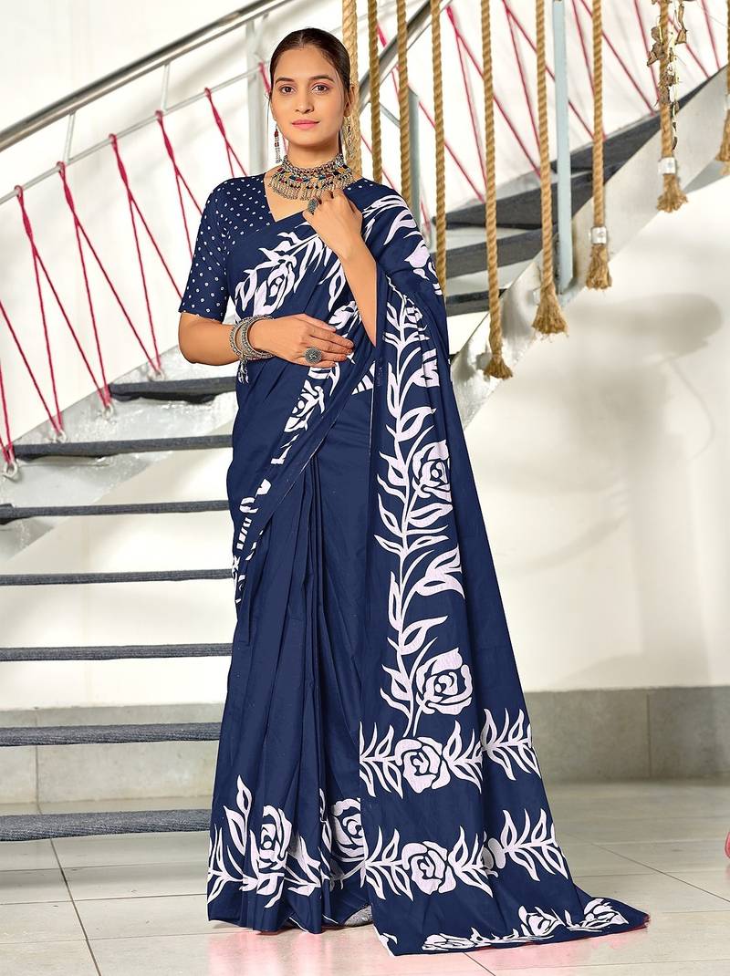 Hand block print mulmul cotton sarees