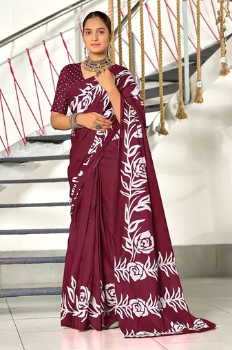 Hand block print mulmul cotton sarees