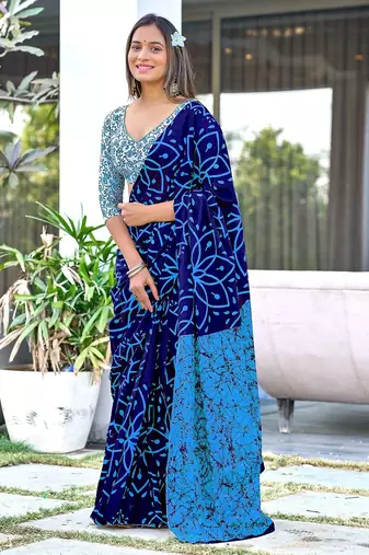 Hand block print mulmul cotton sarees