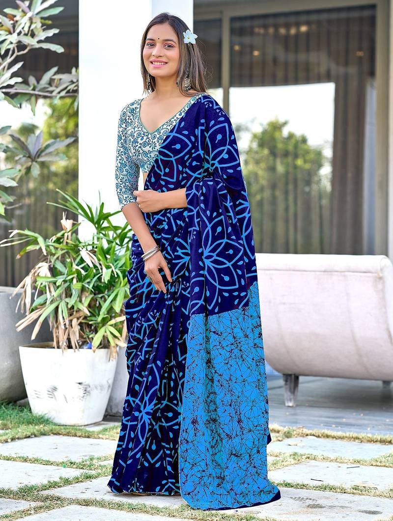 Hand block print mulmul cotton sarees