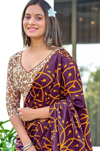 Hand block print mulmul cotton sarees