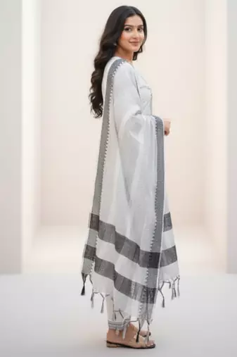 Premium khadi cotton fabric embroidery work kurta set with dupatta